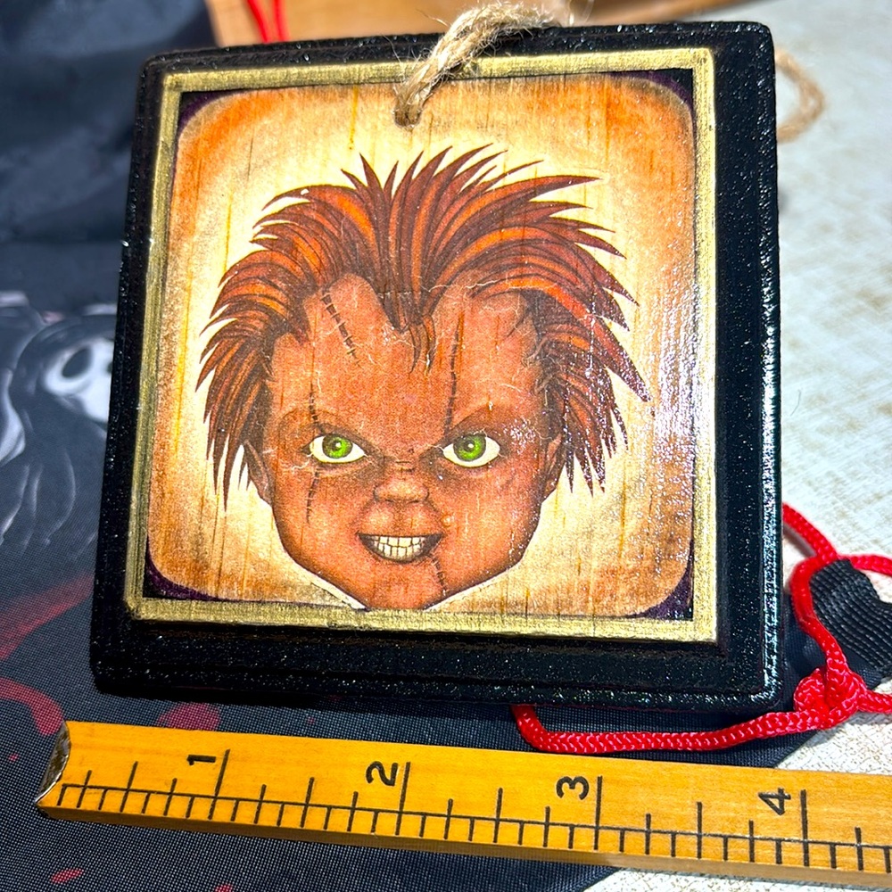 2 Handmade "Chucky" Ornaments or Small Wall Hangings w/ Drawstring Bag